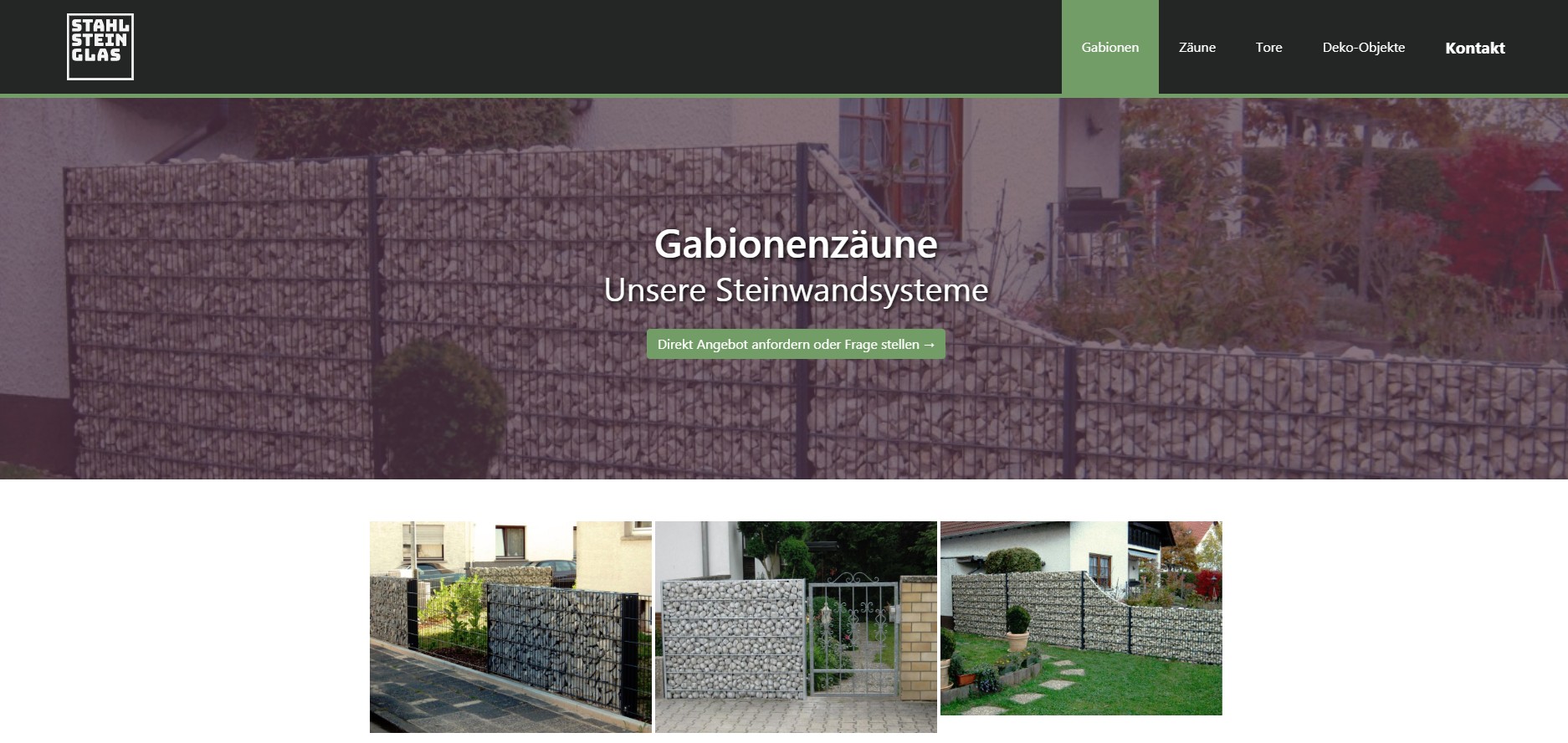 Webseite zu Gabionenzäunen von stahl-stein-glas.de